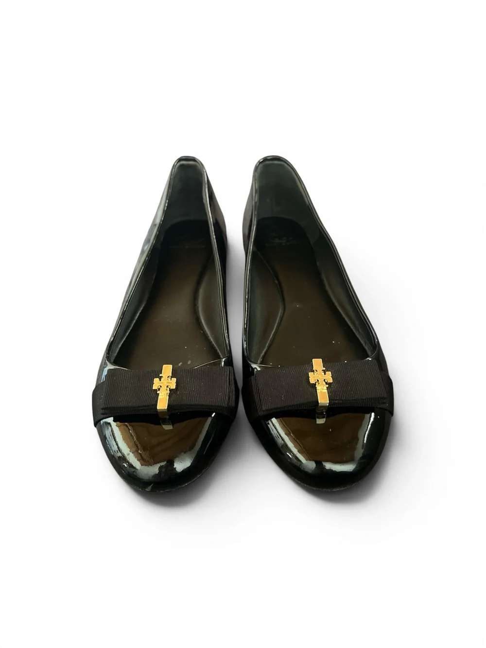 Tory Burch Black Patent Leather Ballet Flats with Gold Logo